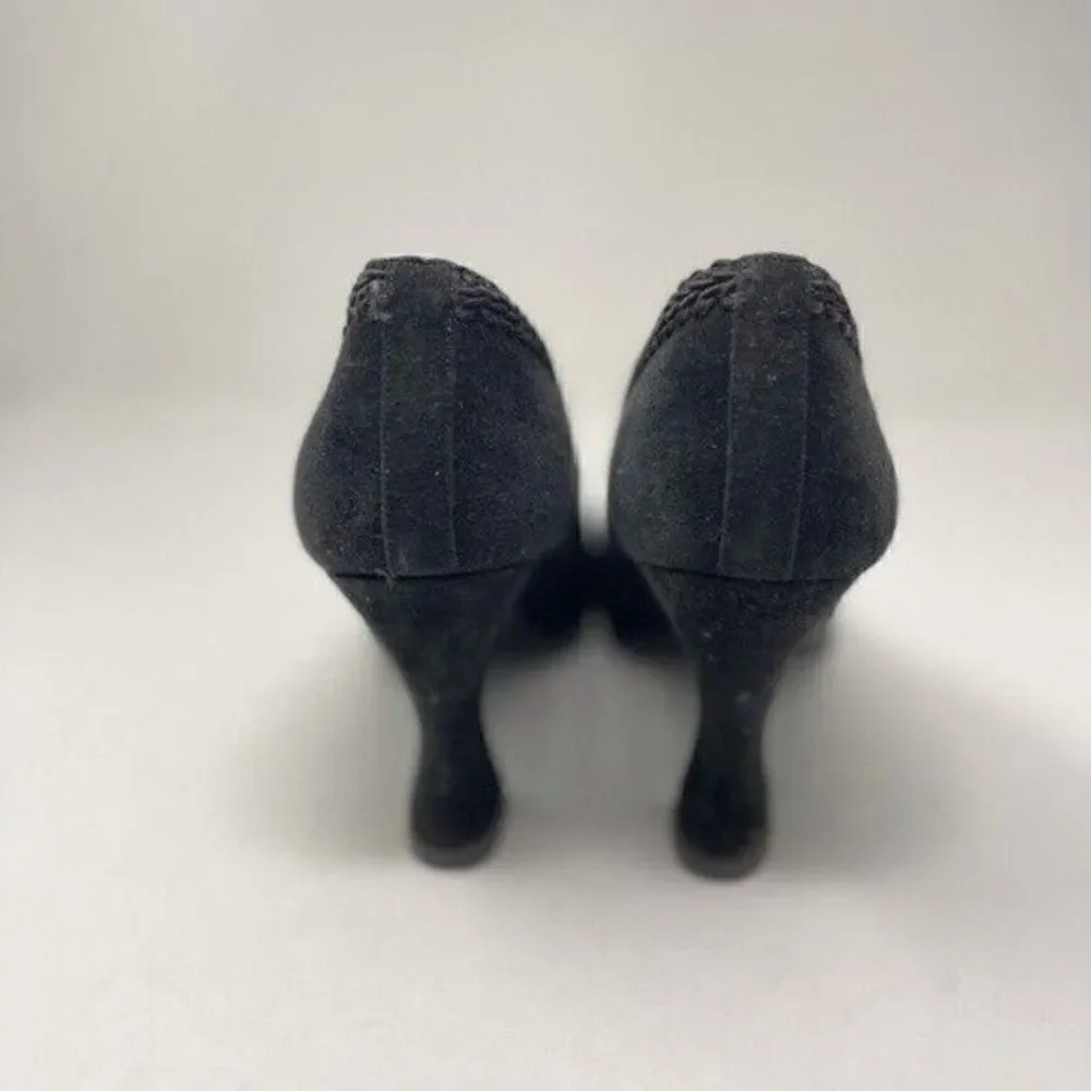 Karl Lagerfield 1980's Victorian style vintage heels black suede 6.5B BoxI